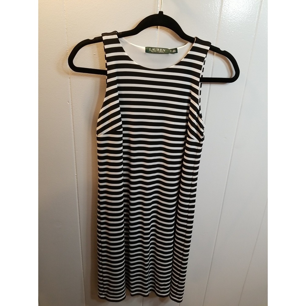 Ralph Lauren Women's Small Black/White Striped Sleeveless Nautical Shift Dress